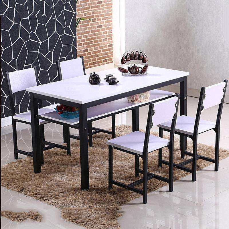 简约现代小户型家用餐桌饭桌钢木快餐桌椅组合4人位6人位套装