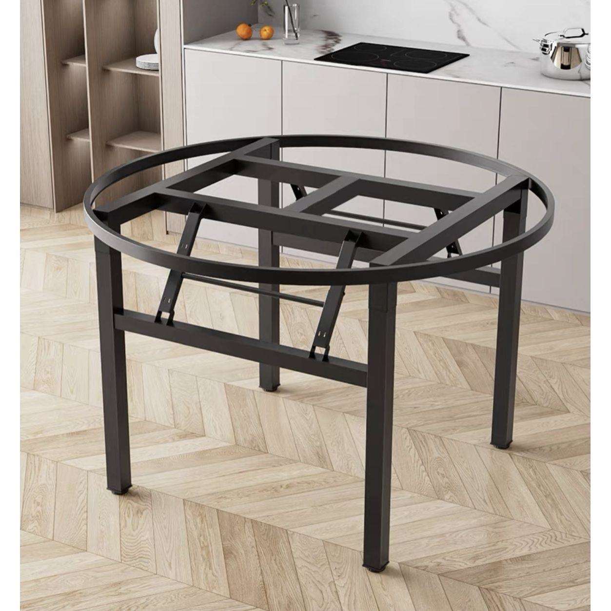 可升降桌脚折叠桌子腿办公桌架双弹簧支架加厚圆桌架简易对折铁艺