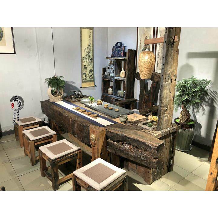 明清古典老船木茶桌椅组合实木家具功夫泡茶台仿古中式茶几