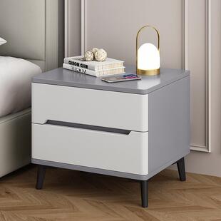 全实木床头柜简约现代烤漆卧室家用小型储物床边柜岩板床头柜