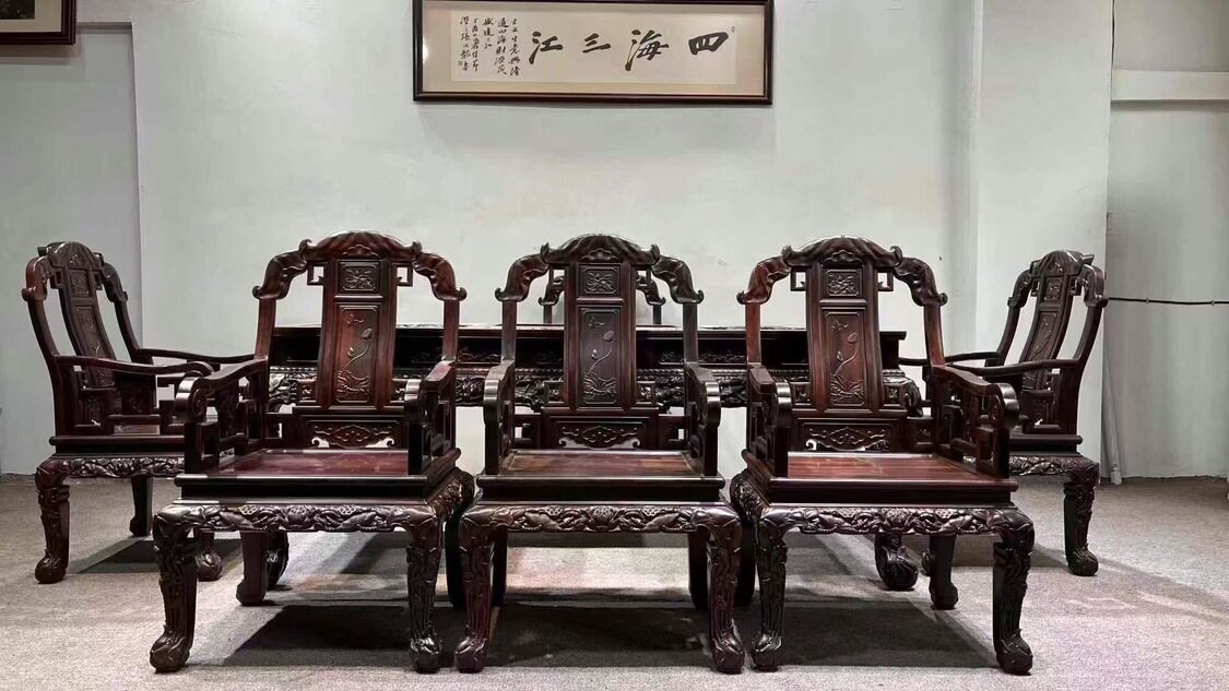 老挝大红酸枝交趾黄檀泡茶桌干泡茶桌茶台喝茶椅清式明式家具
