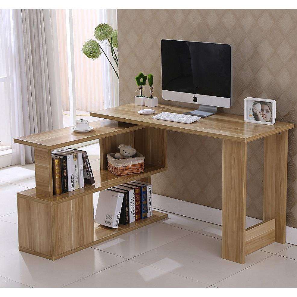 旋转卧室台式桌简约现代拐角电脑桌带书柜转角书桌书架组合