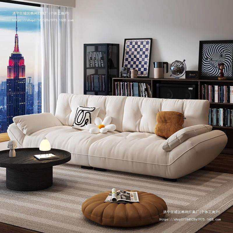 意式轻奢帆船沙发小户型家用客厅现代简约科技布艺直排三人位沙发