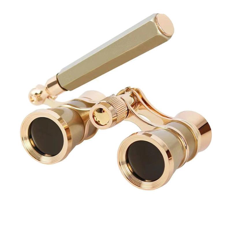 古典迷你金属双筒望远镜带手柄链条英伦复古观剧镜演唱会