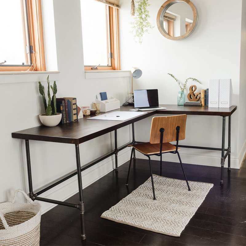 工业风复古实木书桌转角L型办公电脑桌简约靠墙拐角设计师工作台