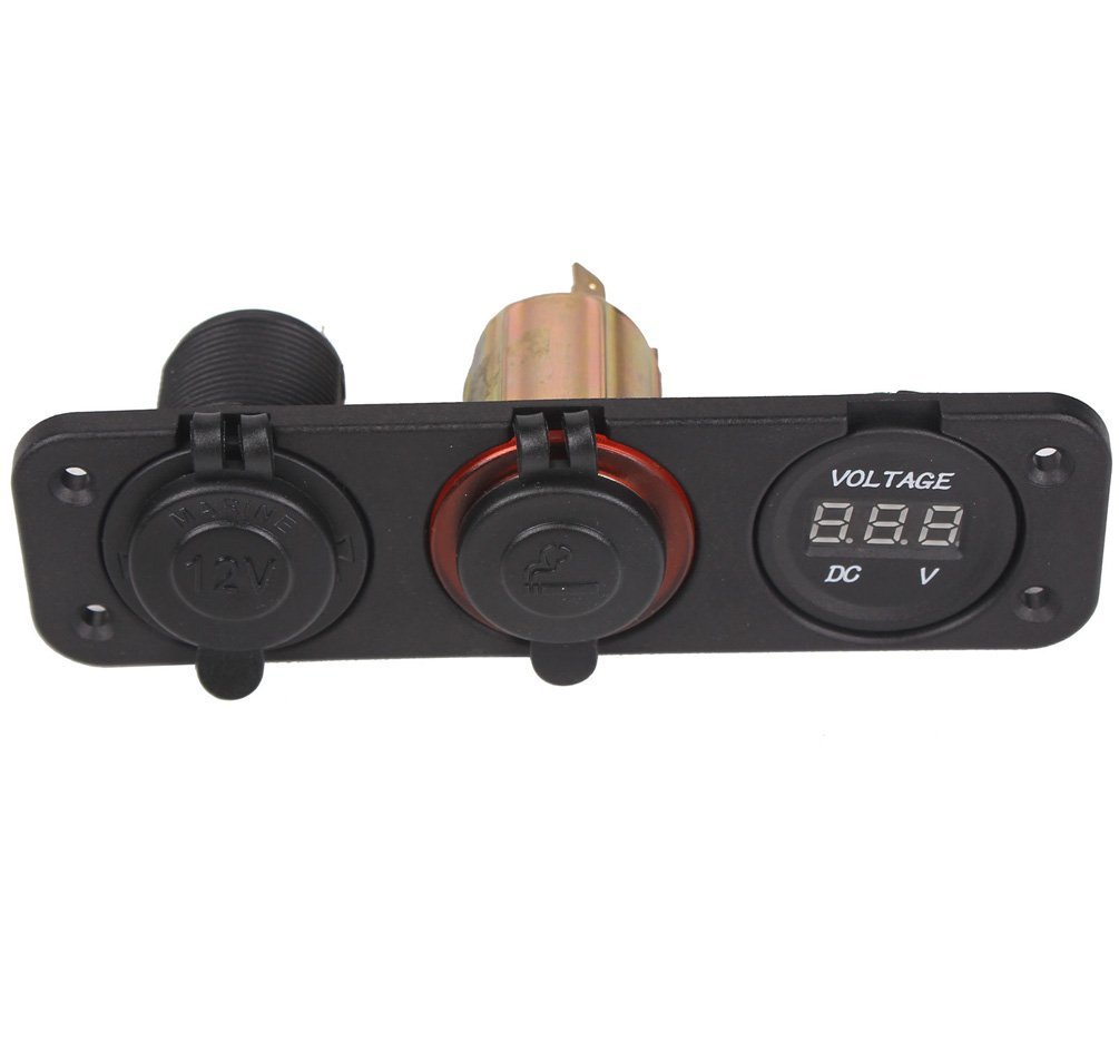 三合一组装3.1A双USB汽车充电器+点烟器母座点烟头+汽车数显电压