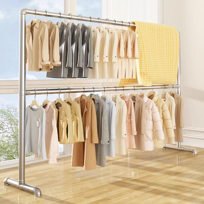 晾衣架双层双杆落地简易落地立式衣架室内宿舍家用阳台卧室挂衣架