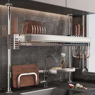 厨房顶天立地不锈钢水槽洗碗槽水池置物架沥水架放碗盘碗碟收纳架