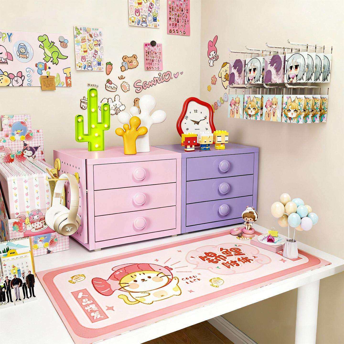 桌面铁艺收纳盒办公室文件资料柜抽屉式储物柜多层杂物柜整理架子