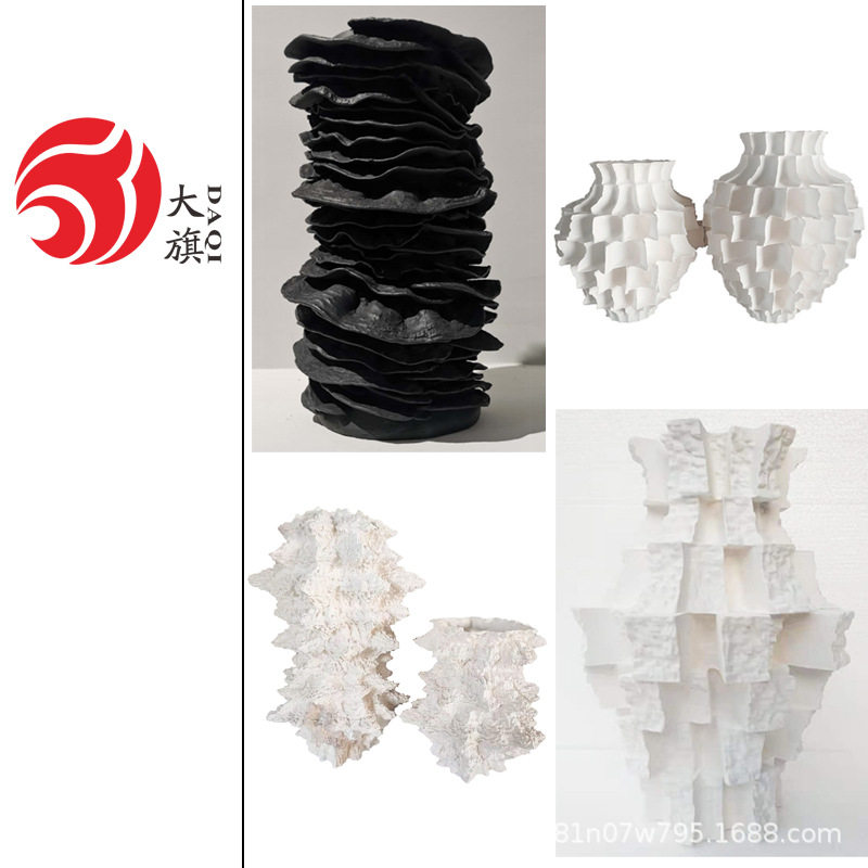 现代艺术家居软装白色陶瓷手工花瓶摆件样板房别墅酒店装饰品