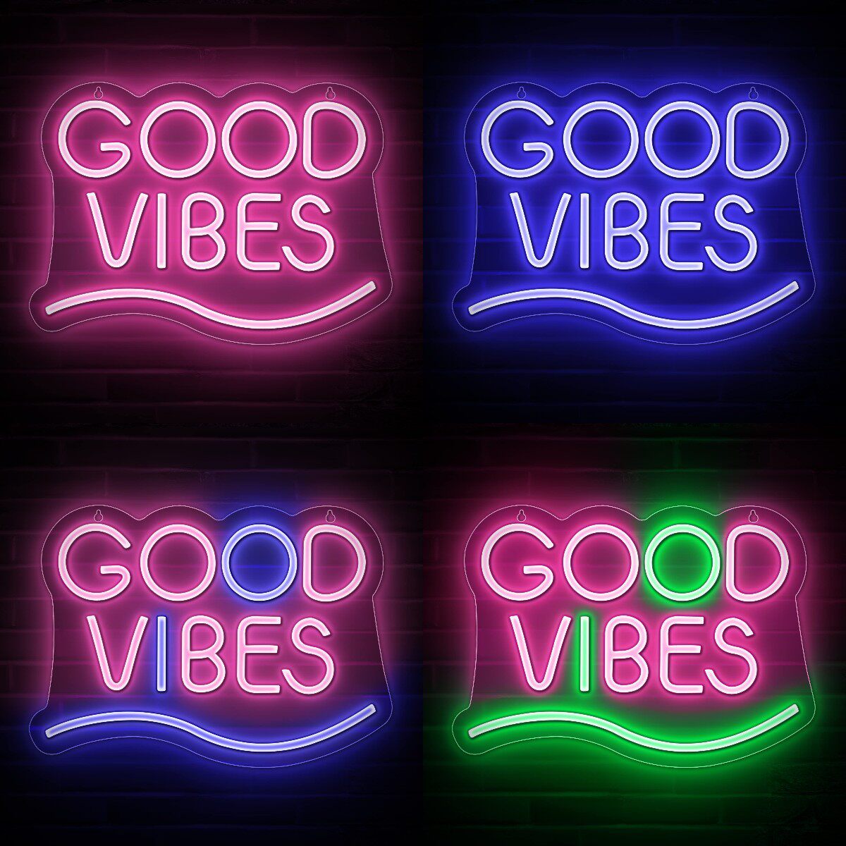 跨境LED霓虹灯室内外餐厅发光墙壁装饰goodvibes字母广告牌