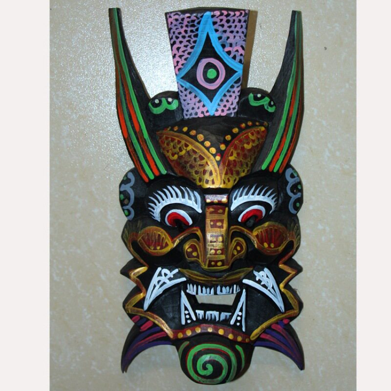 手工木雕金傩地戏面具18*30cm