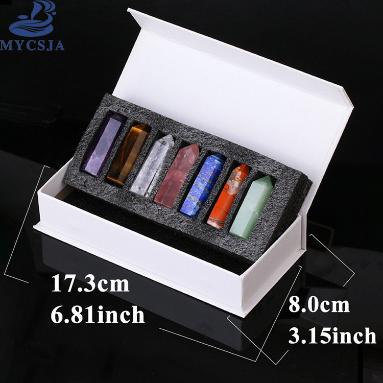 MYCSJA亚马逊热销天然水晶六角柱半宝石摆件套装家居摆设饰品