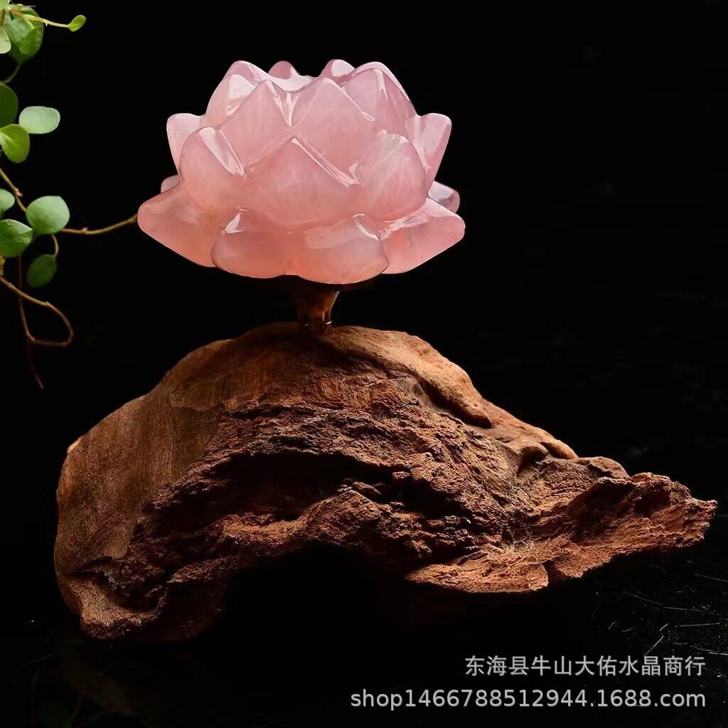天然粉水晶悟道莲花小摆件汽车摆件佛系摆件芙蓉石家居饰品可插香