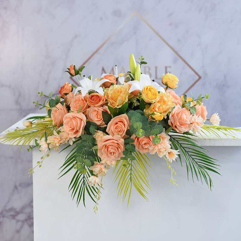 会议桌摆花发言台演讲台花仿真花公司前台摆件签约桌花迎宾签到花