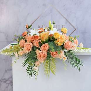 会议桌摆花发言台演讲台花仿真花公司前台摆件签约桌花迎宾签到花
