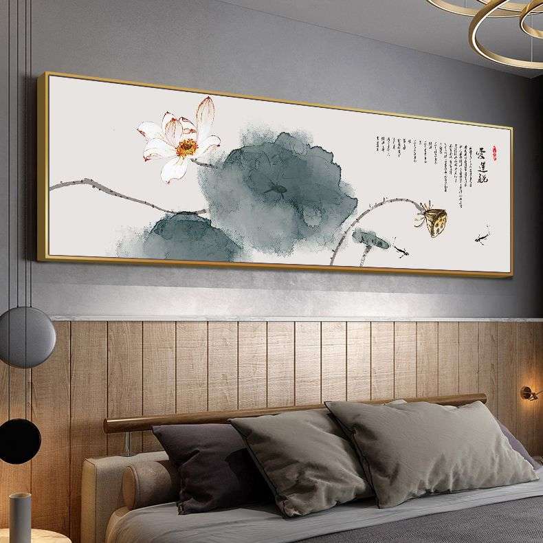 新中式现代简约壁画怀旧古韵水墨荷花挂画花开富贵卧室床头装饰画图片