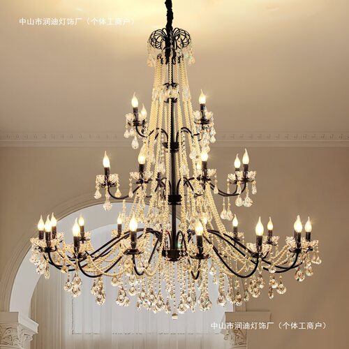 法式复古别墅挑空客厅吊灯餐厅水晶灯美式轻奢loft复式楼梯大吊灯