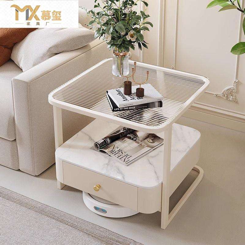意式岩板沙发边几小茶几家用客厅侧边柜现代简约高级感卧室床头柜