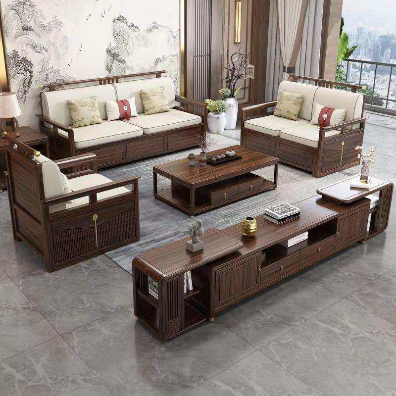 新中式实木沙发组合冬夏两用大户型别墅客厅高档轻奢简约中式家具