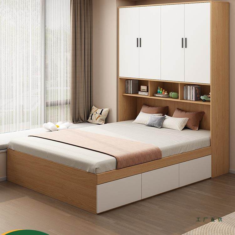 实木床榻榻米床衣柜一体组合小户型儿童房带书柜1米8双人床单人床