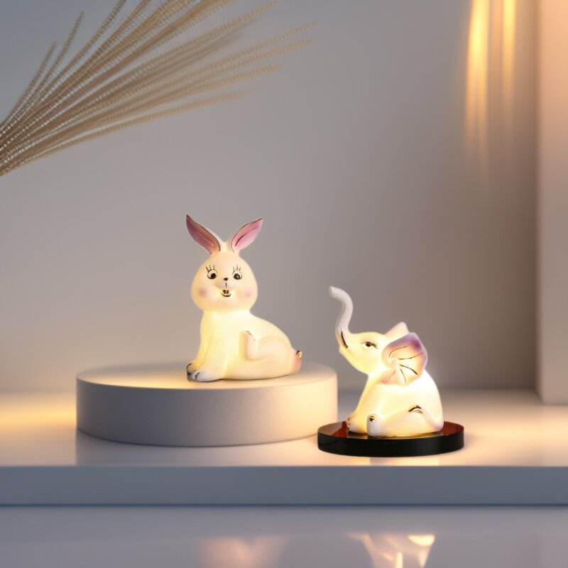 可爱陶瓷兔调光小夜灯床头柜