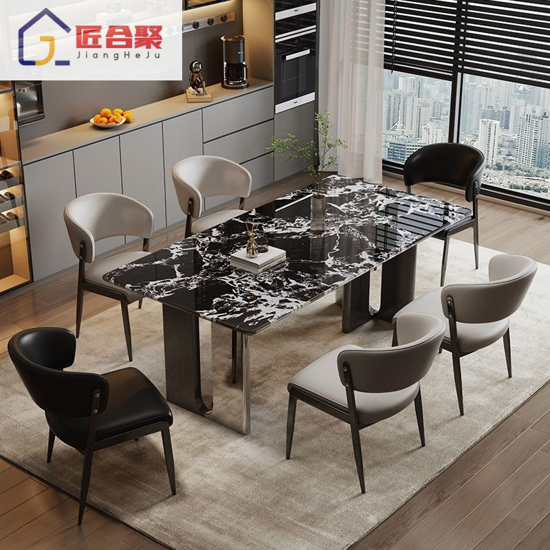 轻奢餐桌简约大理石饭桌小户型家用餐桌椅子组合意式超晶石长餐桌