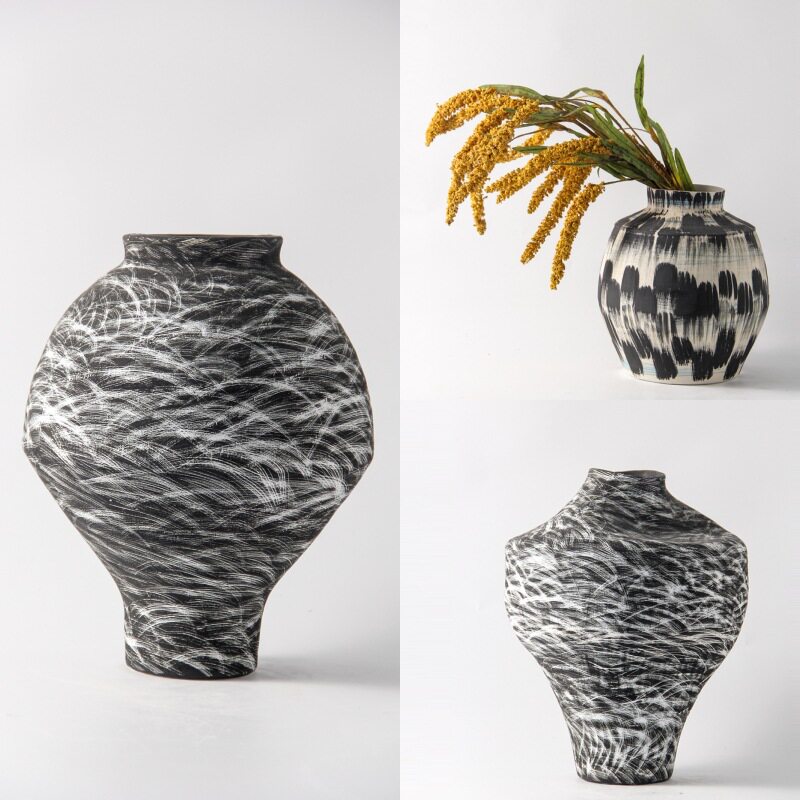 中式复古手绘陶瓷花瓶艺术家居样板间玄关饰品餐桌插花器软装摆件