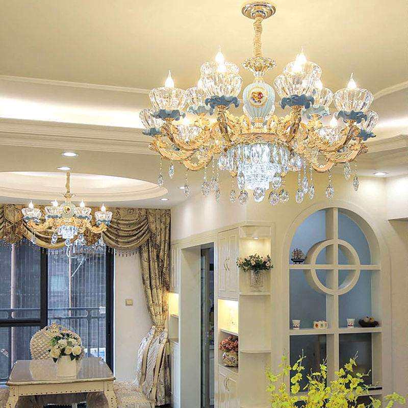 欧式吊灯客厅灯简约现代大气卧室餐厅别墅家庭装陶瓷轻奢水晶灯具