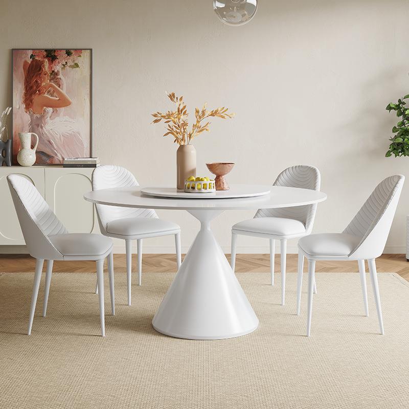 岩板餐桌现代简约轻奢圆桌带转盘圆形餐桌家用小户型圆餐桌椅桌子