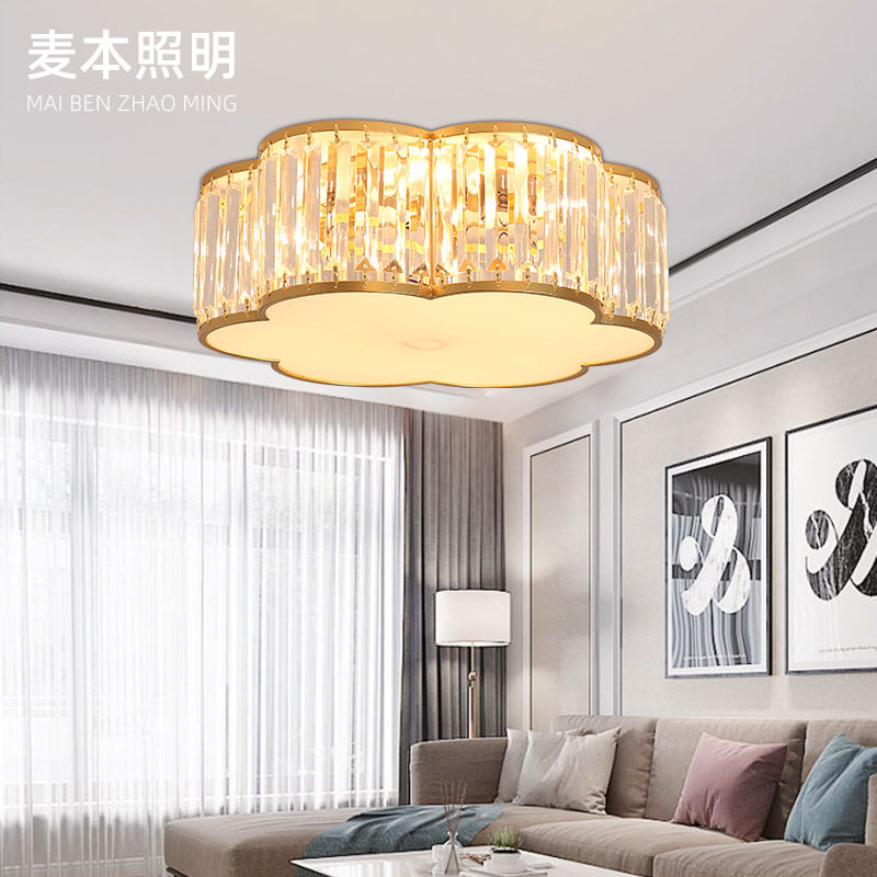 跨境北欧水晶led吸顶灯法式简约温馨花型儿童卧室客厅批发轻奢
