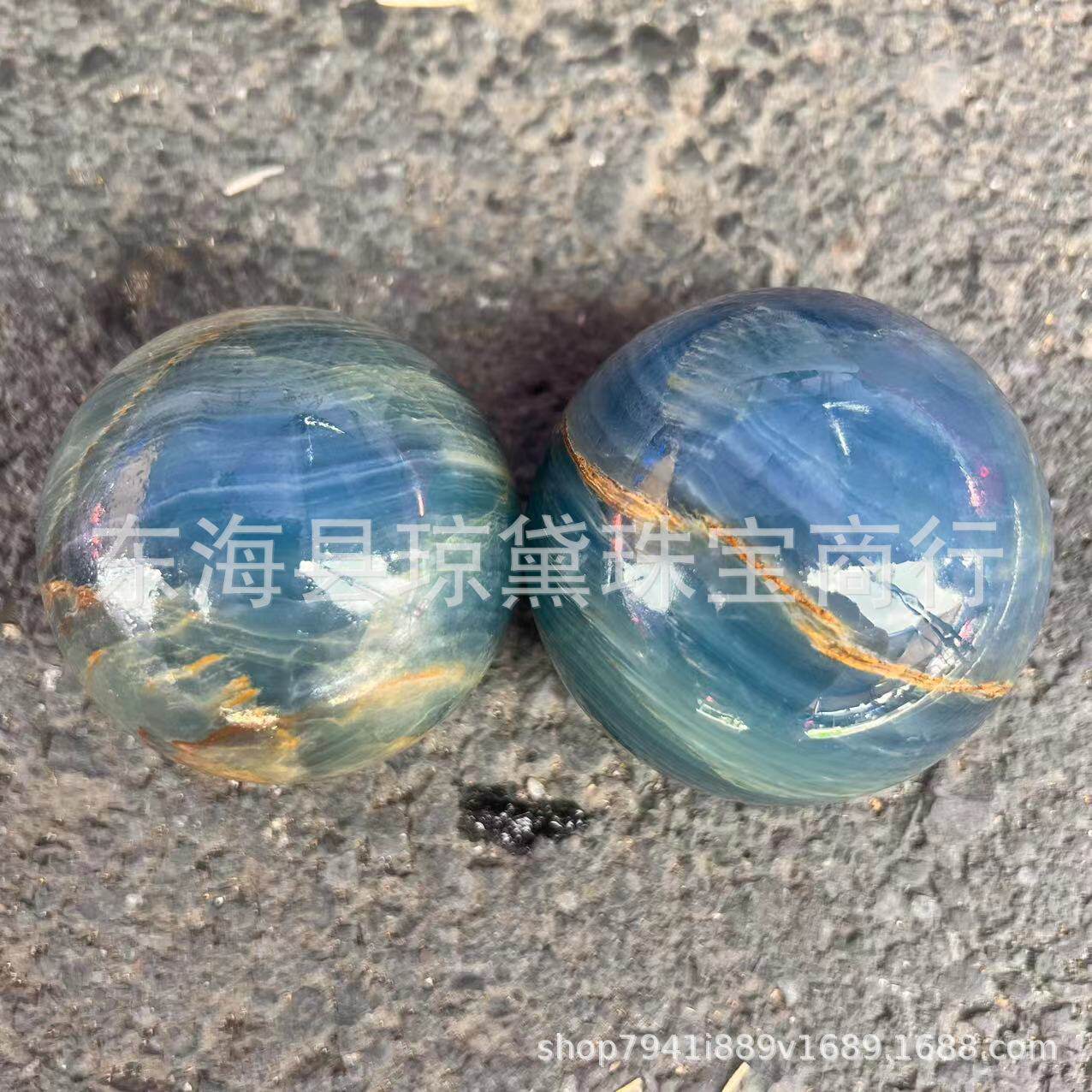 批发天然水晶愈合石蓝色玛瑙蓝力士风水球适于生活装饰居家摆件