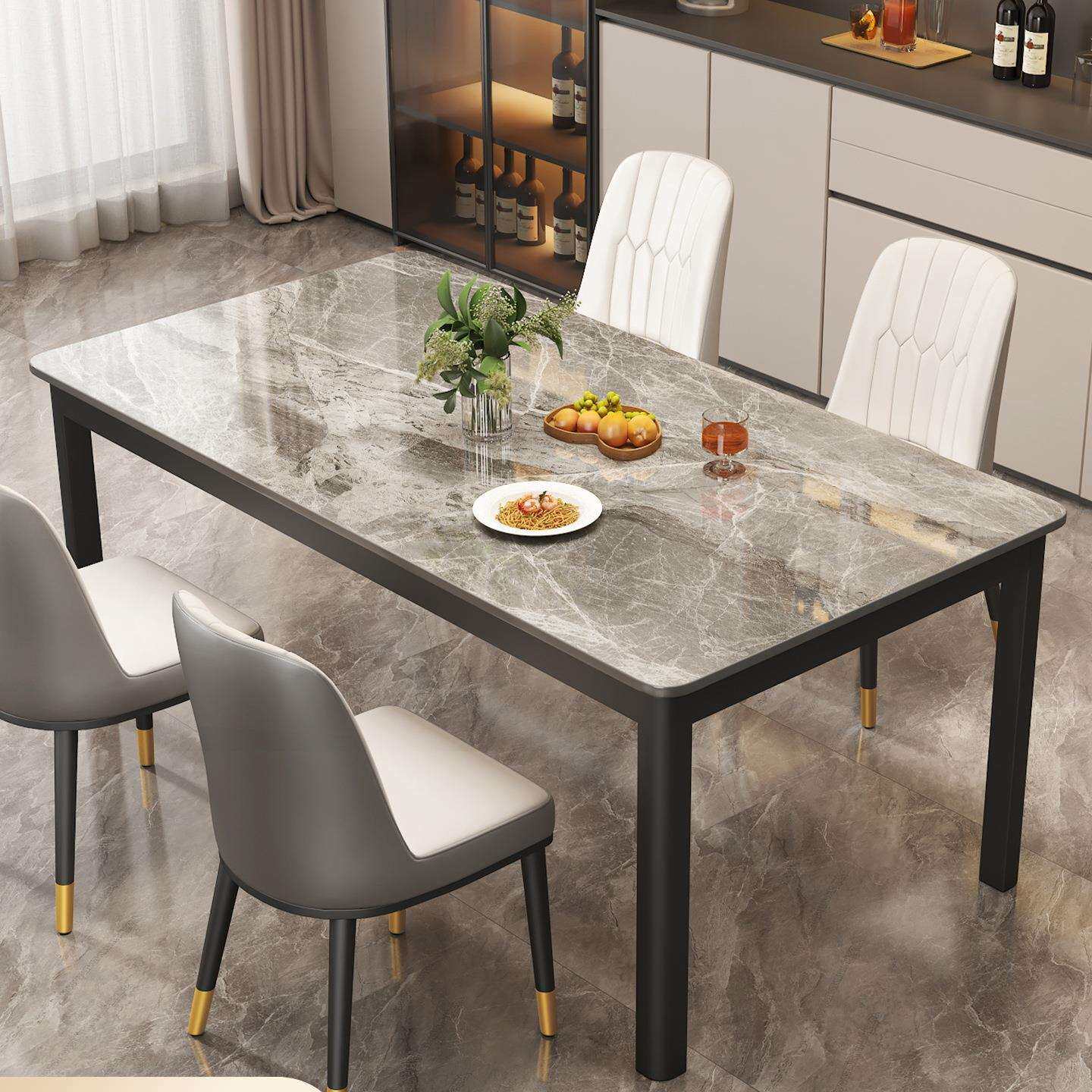 岩板餐桌小户型现代简约家用长方形餐厅饭桌轻奢大理石餐桌椅组合