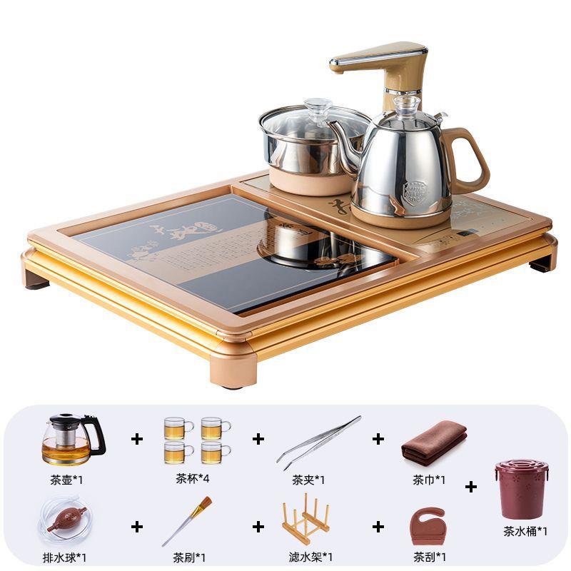 钢化玻璃茶盘带全自动烧水壶自动上水家用茶台一体茶具整套装茶海