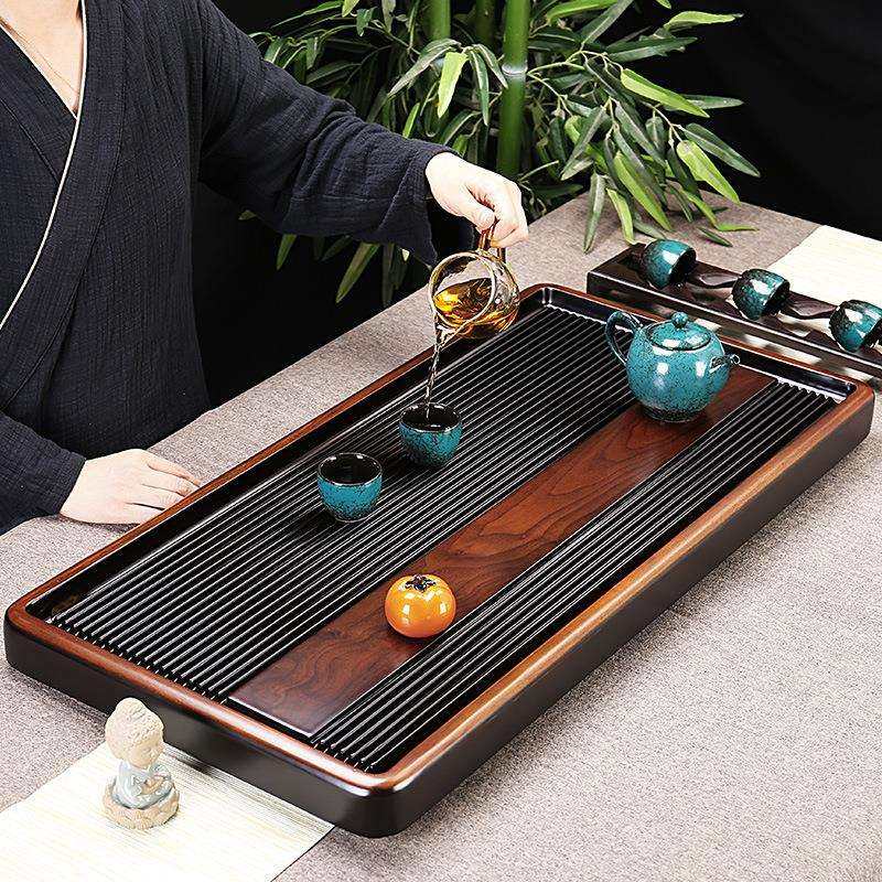 北美胡桃木茶盘德国电木家用简约干泡茶台办公室条纹实木茶具排水