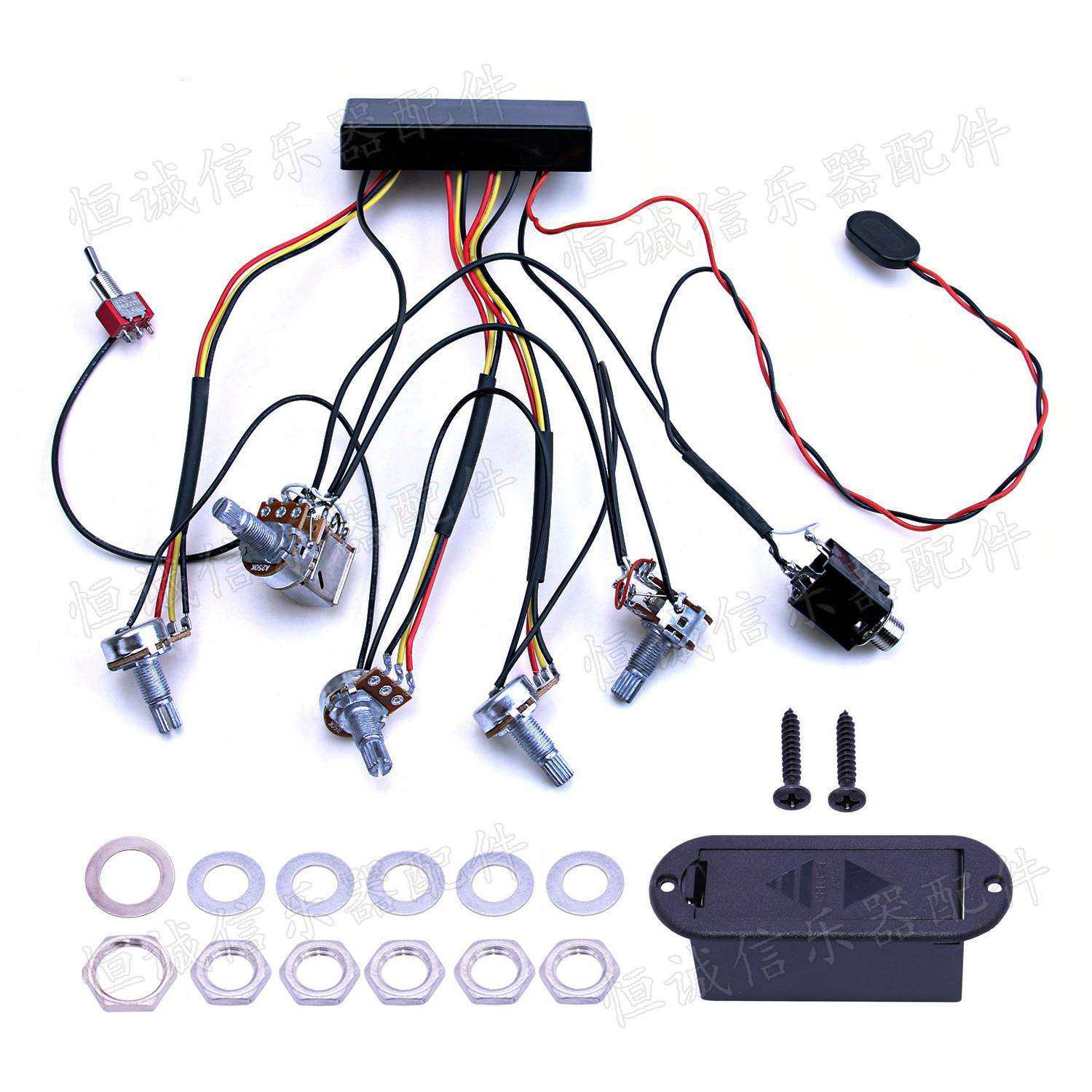 贝斯拾音器线路3段电贝司主动拾音器控制电路带迷你开关吉他配件