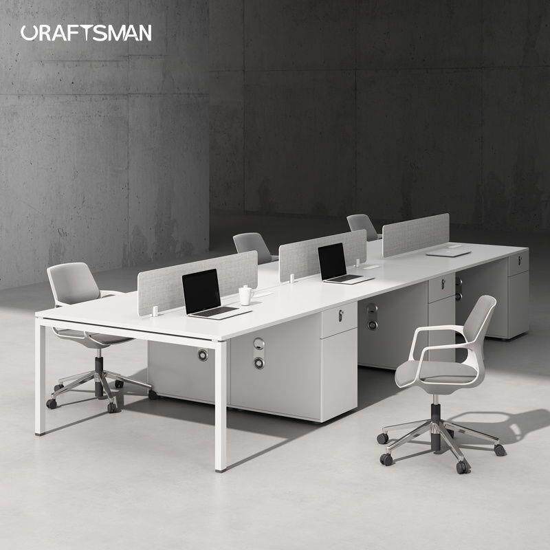 创意森焱职员办公桌椅组合简约现代白色2/4人位屏风工位员工卡位