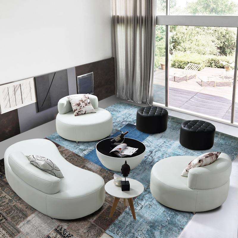 商务办公室会客区接待真皮沙发时尚个性创意整装简约现代异形组合