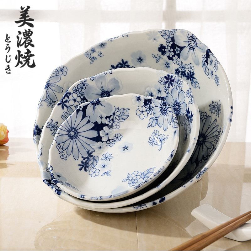 日式釉下彩餐具汤面碗大号家用汤盆饭碗甜品碗青花陶瓷碗B&