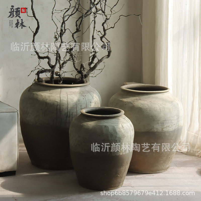 仿古陶罐古董罐子翁罐瓦罐装饰大号土陶民宿酒店软装大型陶罐花盆
