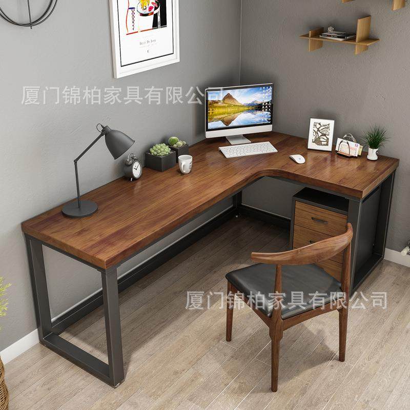 实木转角书桌L型台式电脑桌家用拐角办公桌家用书房墙角写字台