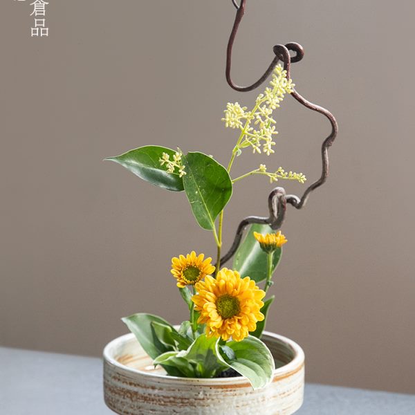 复古皿器插花剑山插花器陶瓷桌面摆件小花器禅意高脚日式中式茶席