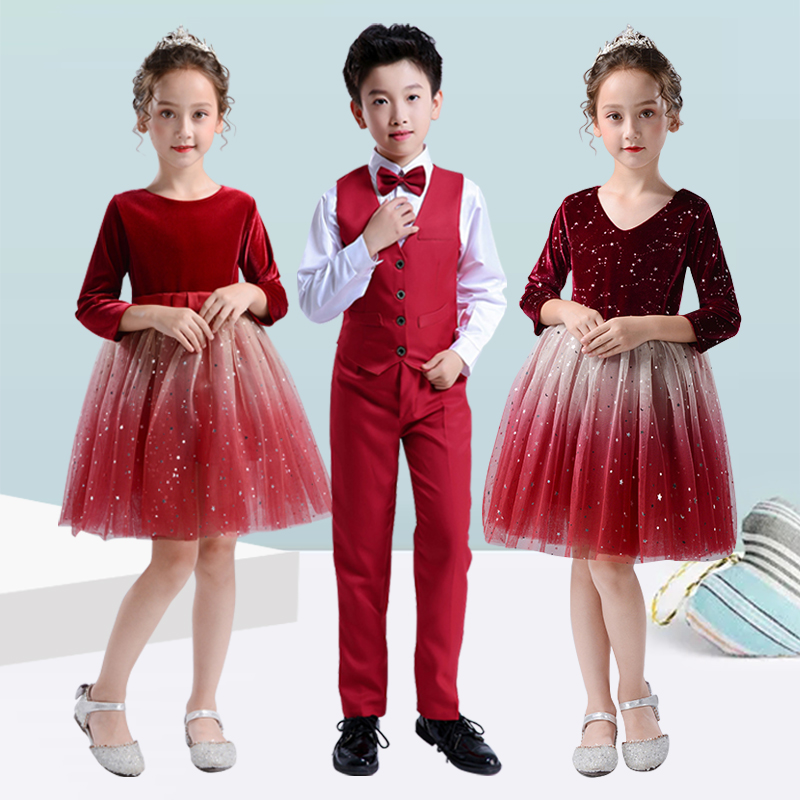 新款儿童大合唱表演出服初中小学生男女童舞蹈长袖演讲诗歌朗诵服