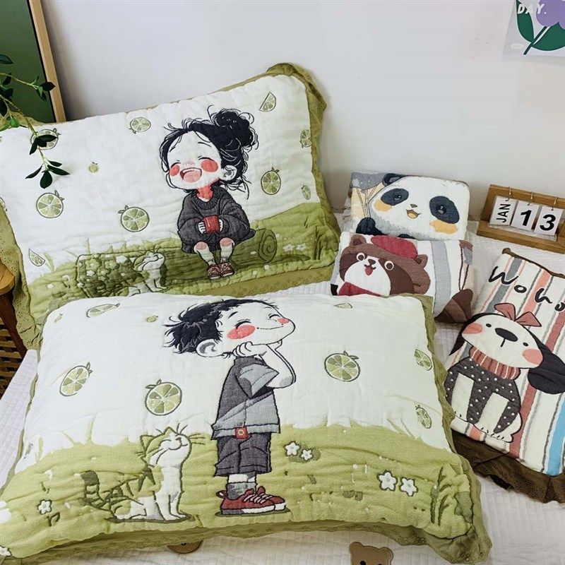 新泡芙蕾丝纯棉纱布按扣乳胶枕套大尺寸一对装加厚成人全棉内胆套,床上用品,枕套,淘宝优惠券,粉丝福利购,淘宝优惠卷