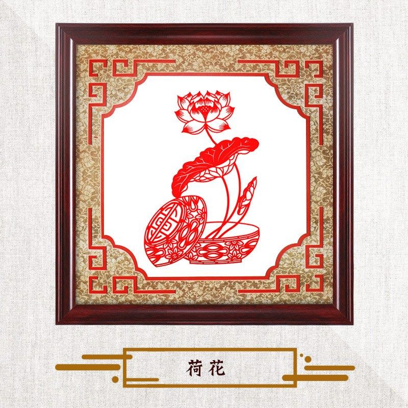 中国风非遗文化纯手工红色福字剪纸窗花玻璃镜框挂件民间工艺装饰