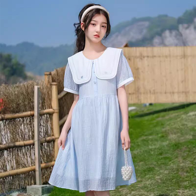 骄骄虎女童2024夏款连衣裙初中生薄款凉快裙子公主裙学院风女孩裙