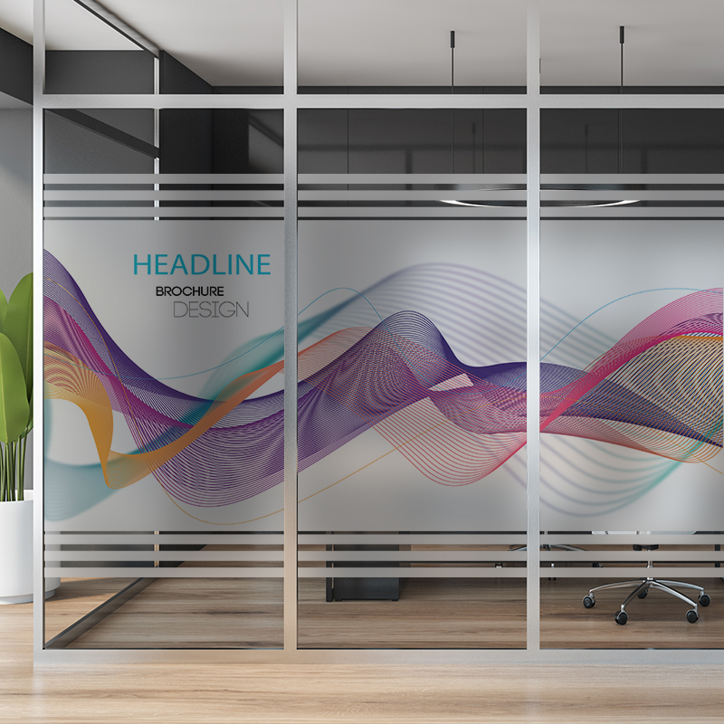 定制办公室玻璃贴纸LOGO磨砂静电贴膜白色线条走廊玻璃门UV打印贴