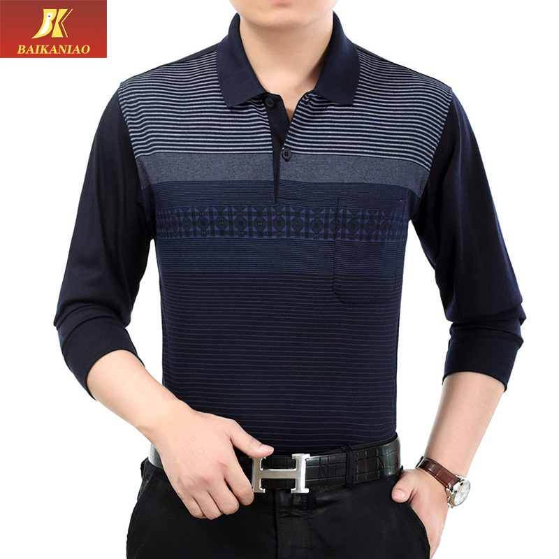 2021春季新款 中年男士长袖t恤 薄款翻领中老年人爸爸装 父亲男装