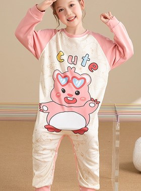 loppy露比女童连体睡衣春秋纯棉女孩长袖儿童宝宝睡袋家居空调服