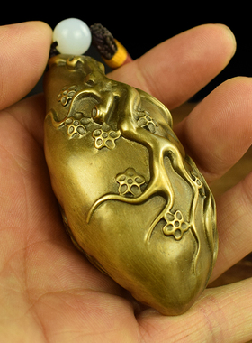 黄铜紫铜实心九尾狐手把件祥瑞兴旺把件男女随身文玩工艺品收藏